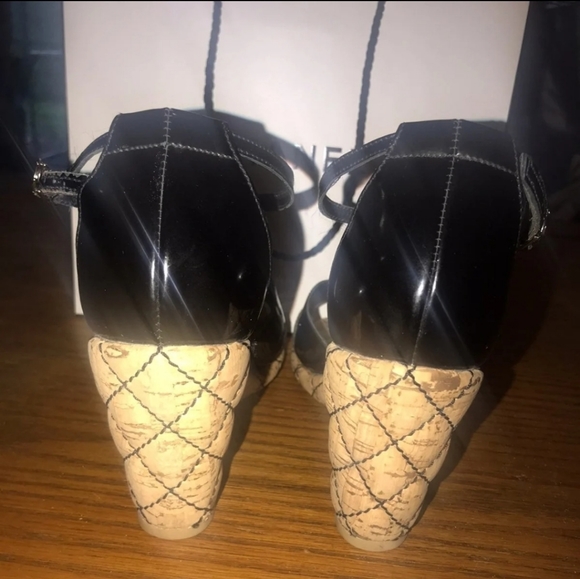 Authentic CHANEL Quilted Cork Mary Jane Wedges - Picture 6 of 8